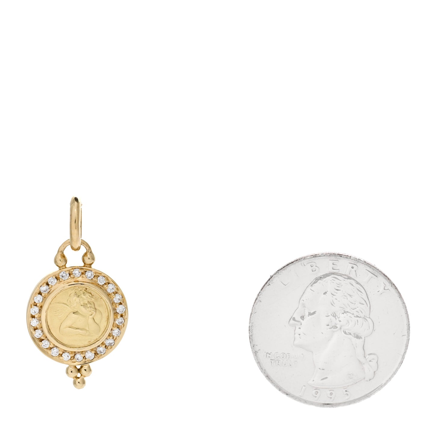 18K Yellow Gold Diamond 10mm Pave Angel Pendant