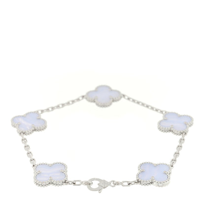 Van Cleef & Arpels 18K White Gold Chalcedony 5 Motifs Vintage Alhambra Bracelet 2 of 4