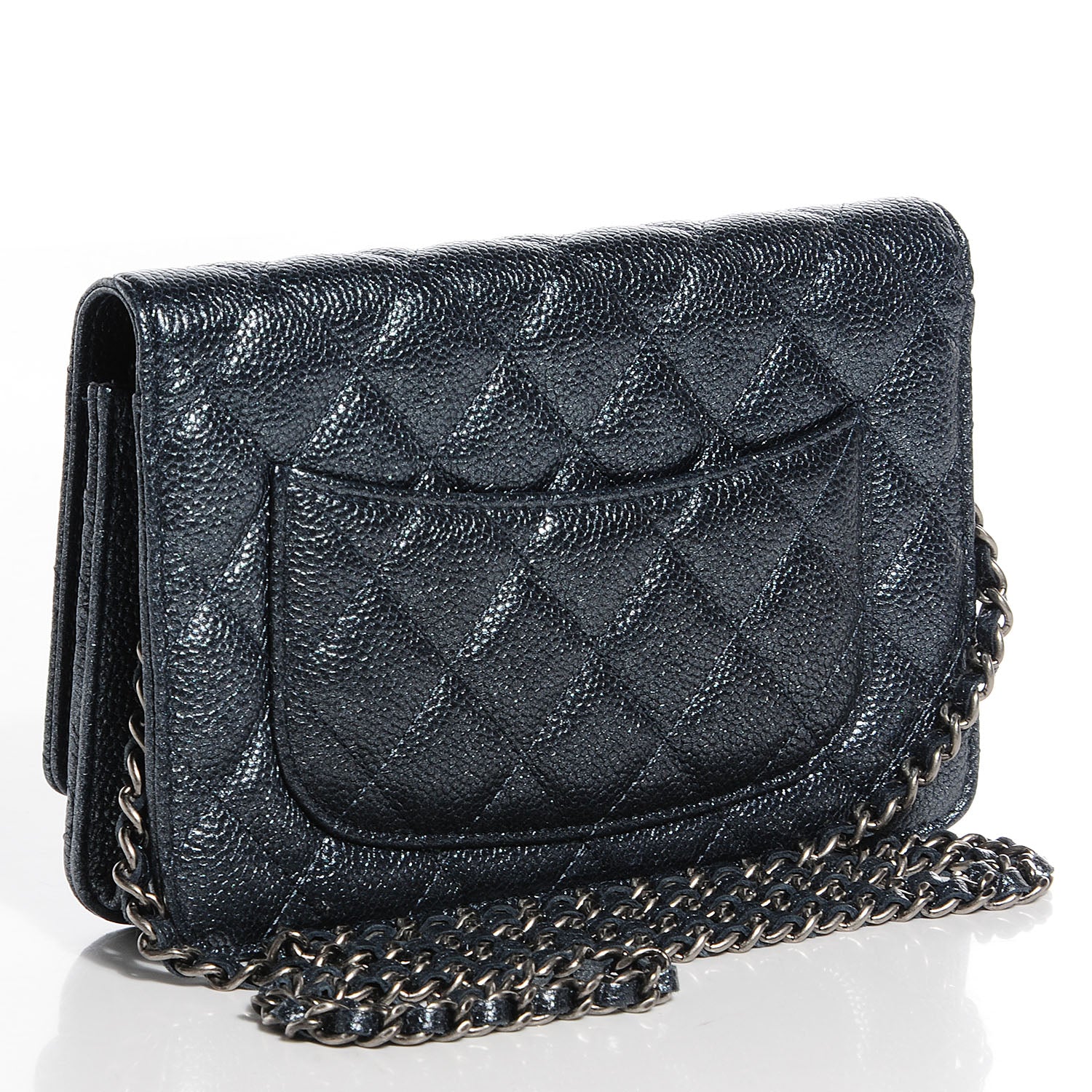 Chanel Metallic Caviar Quilted Wallet On Chain WOC Charcoal 4 of 10
