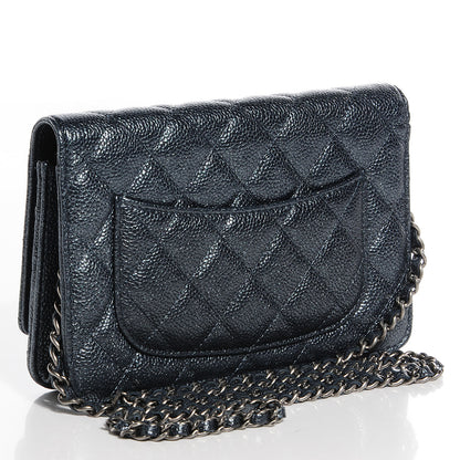 Chanel Metallic Caviar Quilted Wallet On Chain WOC Charcoal 4 of 10
