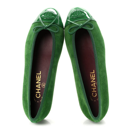 Chanel Suede Patent Cap Toe CC Ballerina Flats 36.5 Green 2 of 10