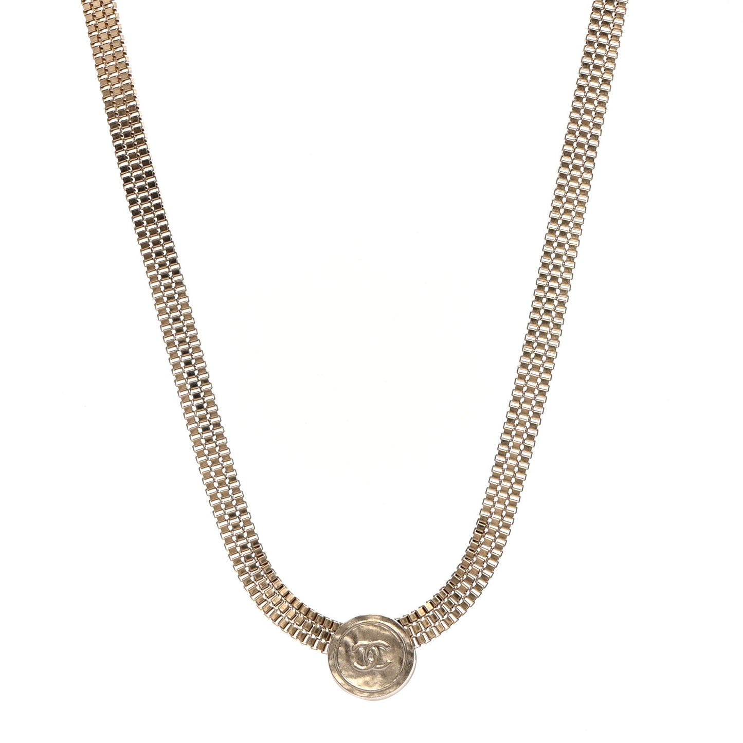 Metal Chain Link CC Medallion Choker Necklace Gold