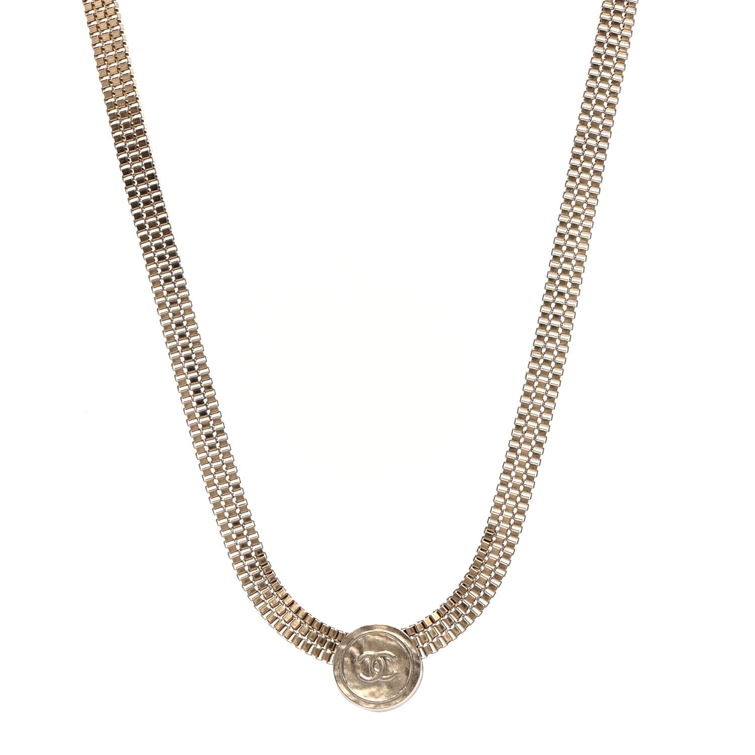 Chanel Metal Chain Link CC Medallion Choker Necklace Gold 1 of 5