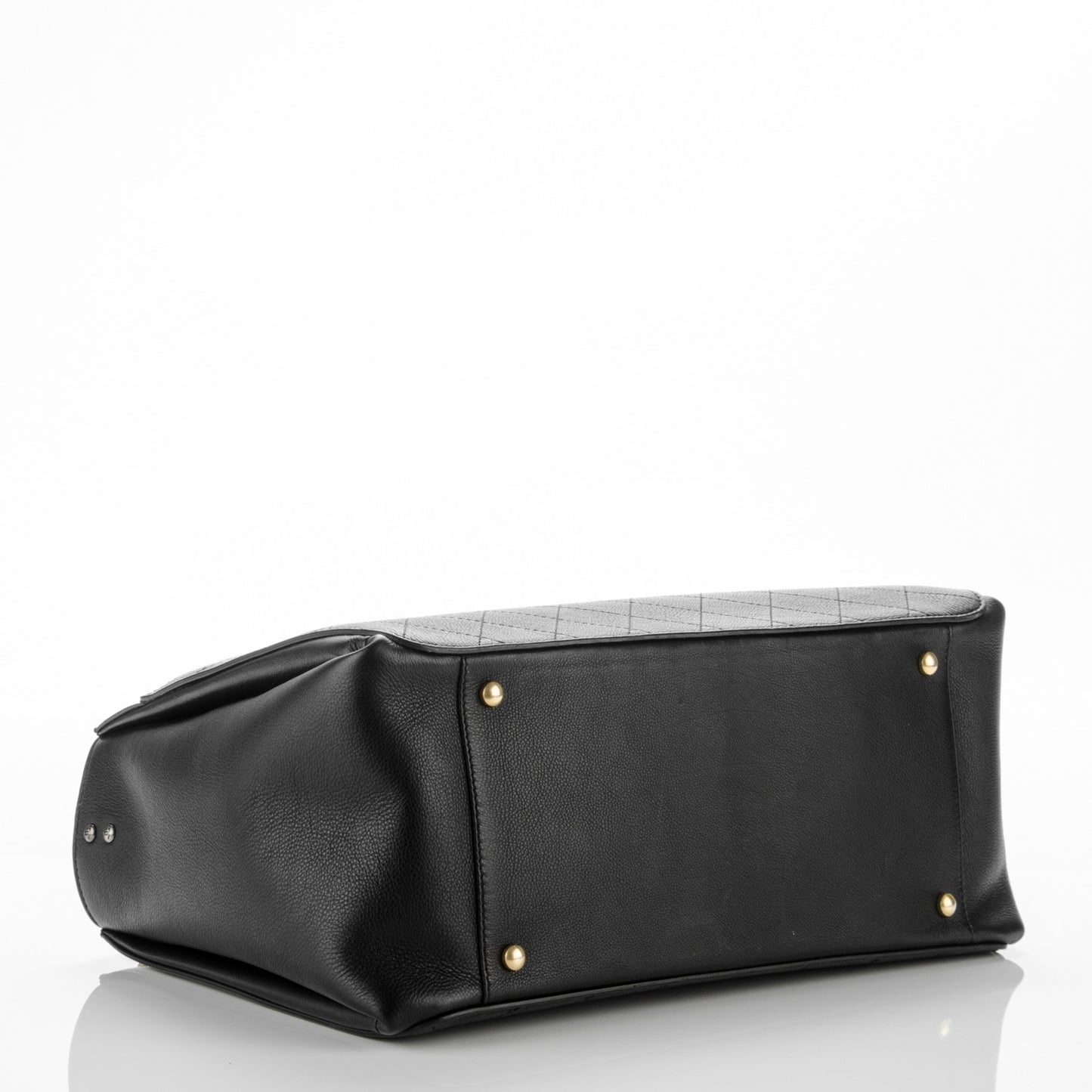 Calfskin Stitched Large Straight Lines Shopping Tote Black