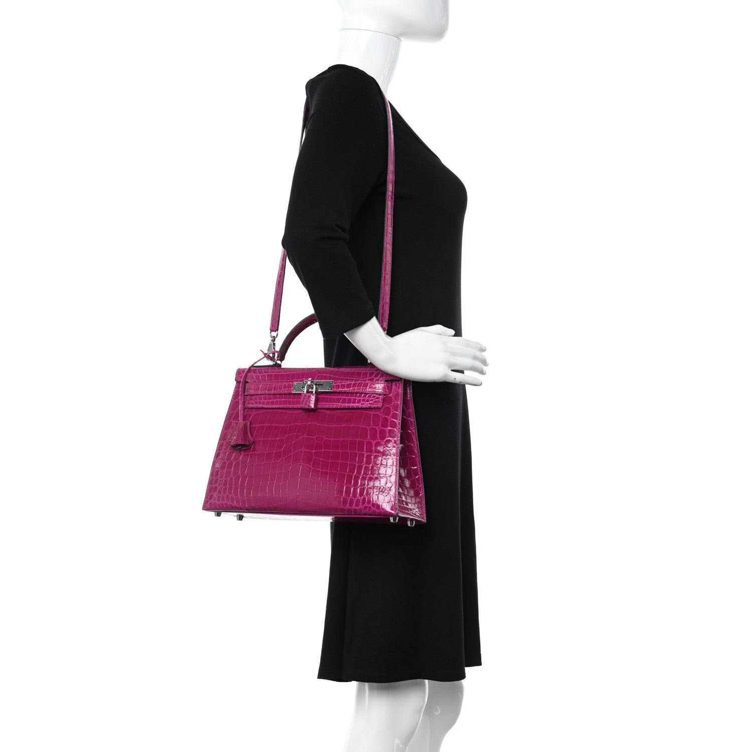 Hermes Shiny Niloticus Crocodile Kelly Sellier 28 Rose Scheherazade 2 of 11