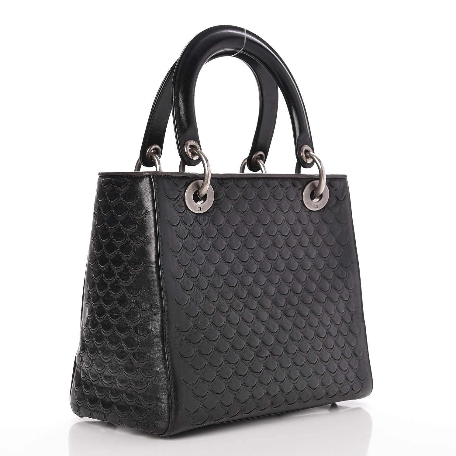 Christian Dior Lambskin Fish Scale Detail Medium Lady Dior Black 3 of 7