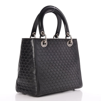 Christian Dior Lambskin Fish Scale Detail Medium Lady Dior Black 3 of 7