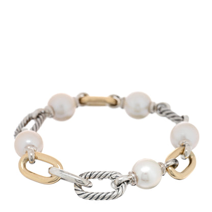 David Yurman Sterling Silver 18K Yellow Gold Cultured Pearl DY Madison Link Chain Bracelet 2 of 4