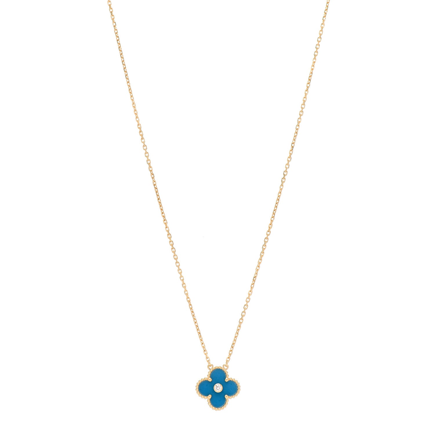Van Cleef & Arpels 18K Yellow Gold Diamond Celestial Blue Sevres Porcelain Vintage Alhambra Pendant Necklace 1 of 5