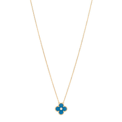 Van Cleef & Arpels 18K Yellow Gold Diamond Celestial Blue Sevres Porcelain Vintage Alhambra Pendant Necklace 1 of 5