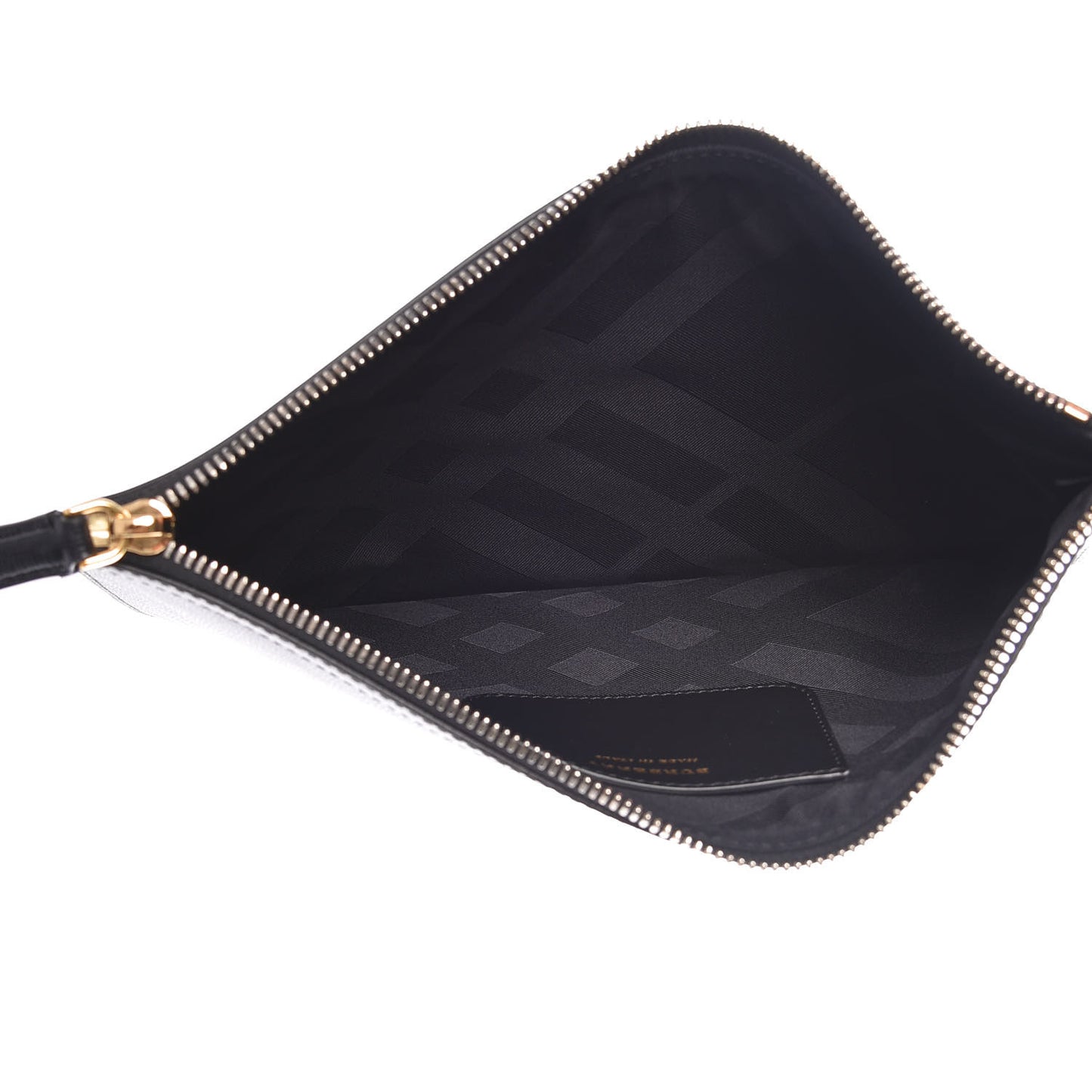 Metallic Grained Calfskin Striped Zip Pouch Black