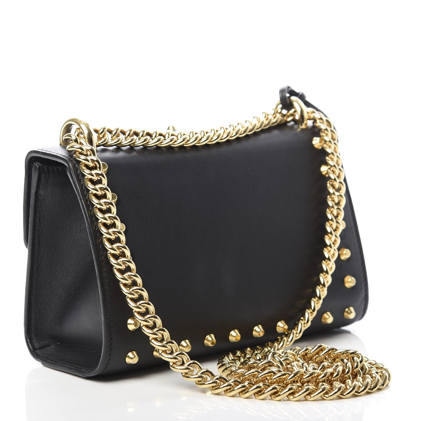 Calfskin Studded Small Padlock Shoulder Bag Black