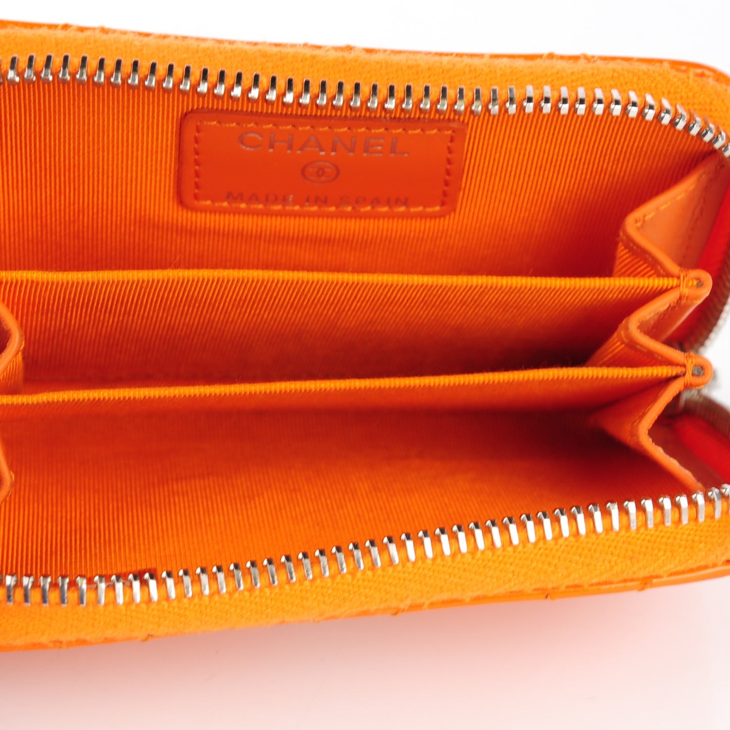Patent Calfskin Quilted Zip Coin Purse Orange