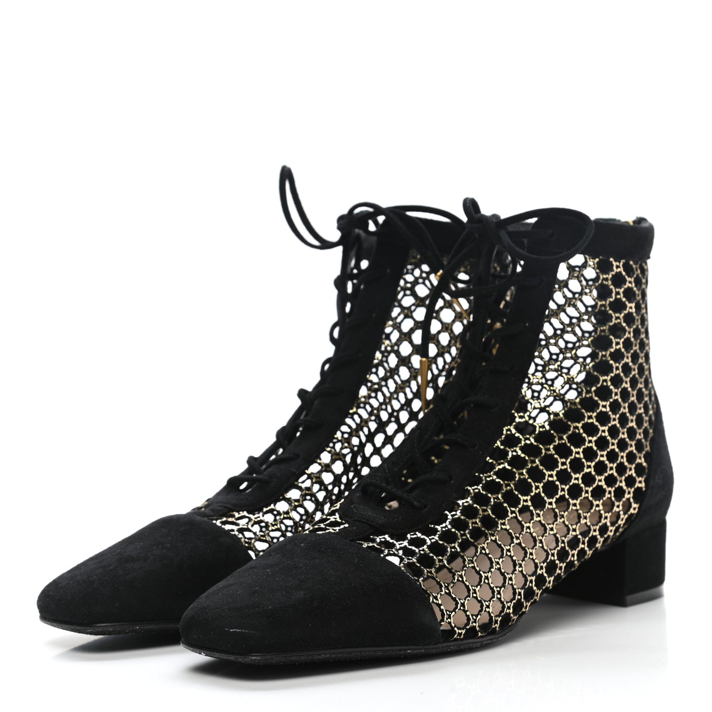 Suede Laminated Resille Naughtily-D 30mm Ankle Boots 38.5 Black Gold