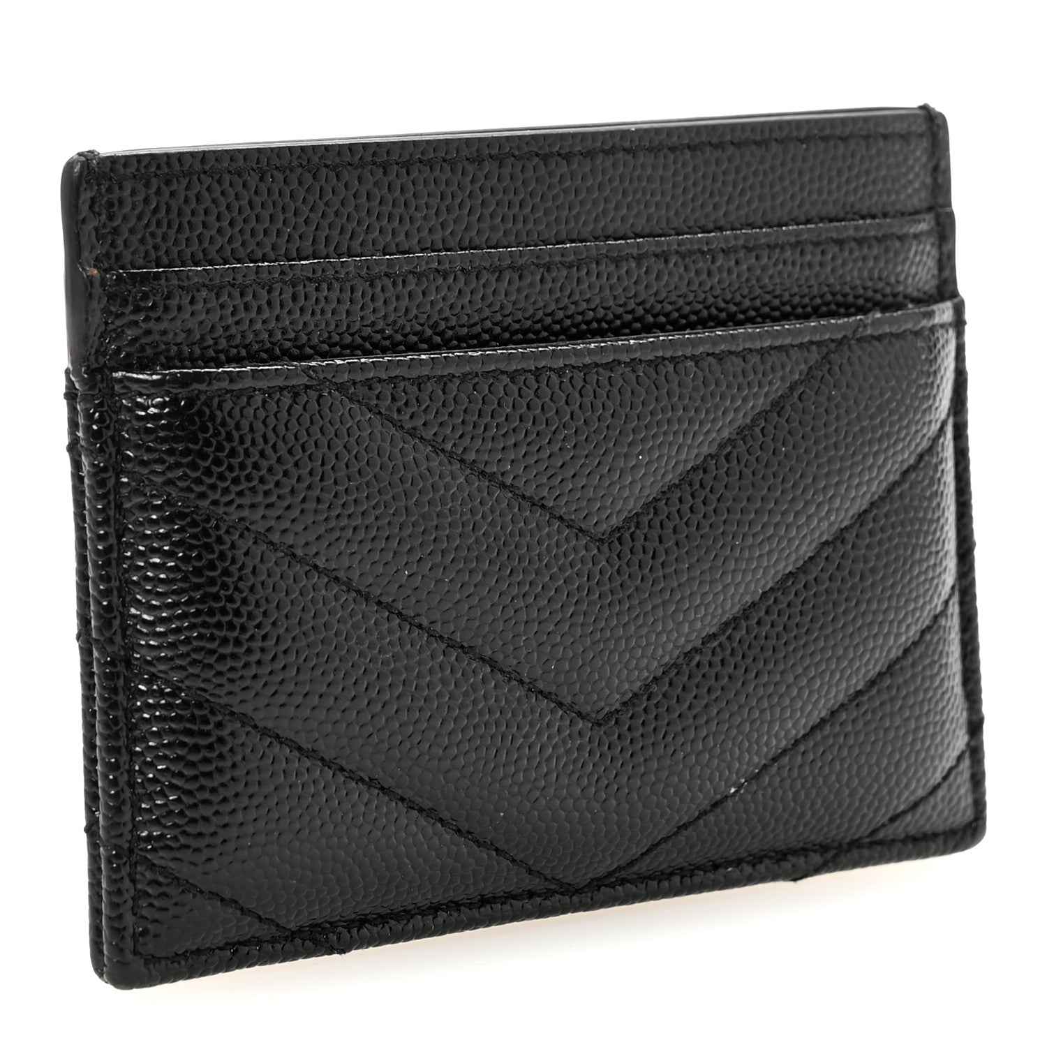 Saint Laurent Grain De Poudre Matelasse Chevron Monogram Credit Card Case Black 3 of 7