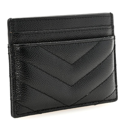 Saint Laurent Grain De Poudre Matelasse Chevron Monogram Credit Card Case Black 3 of 7