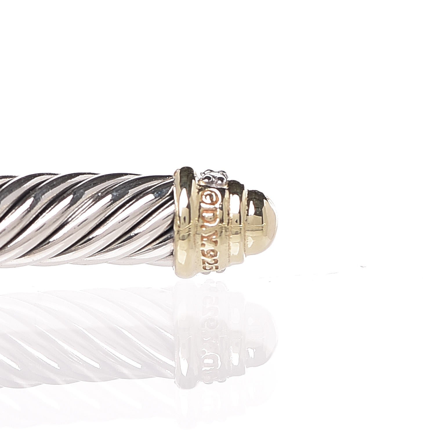 David Yurman Sterling Silver 18K Yellow Gold Diamond 5mm Cable Classics Bracelet 4 of 5