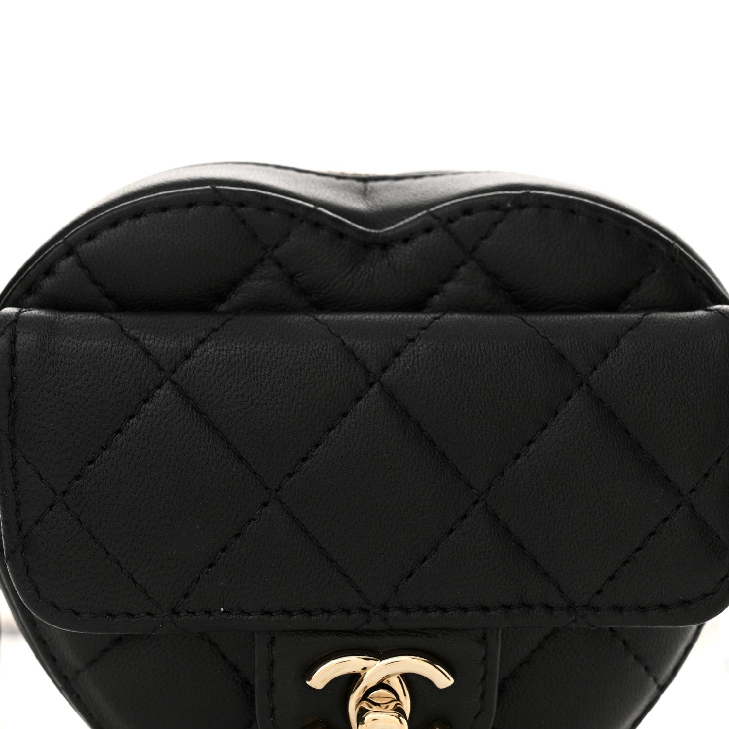 Chanel Lambskin Quilted CC In Love Heart Waist Belt Bag With Chain Black 8 of 10