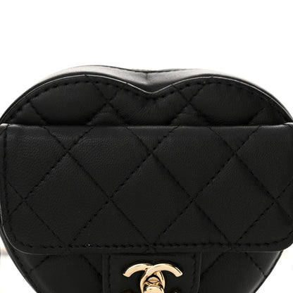 Chanel Lambskin Quilted CC In Love Heart Waist Belt Bag With Chain Black 8 of 10
