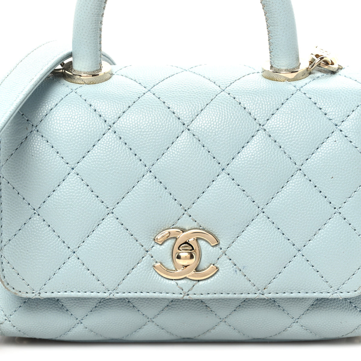 Caviar Quilted Extra Mini Coco Handle Flap Light Blue