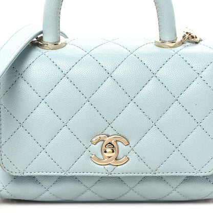 Chanel Caviar Quilted Extra Mini Coco Handle Flap Light Blue 9 of 11
