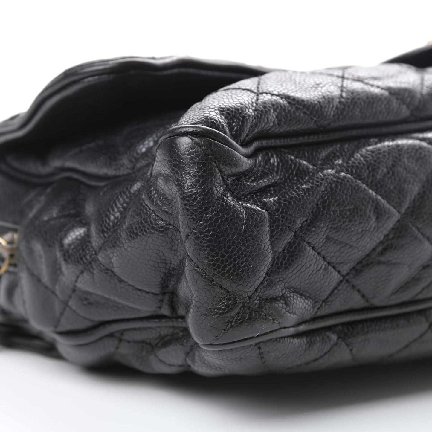 Crumpled Grained Calfskin Quilted Large Shiva Flap Black