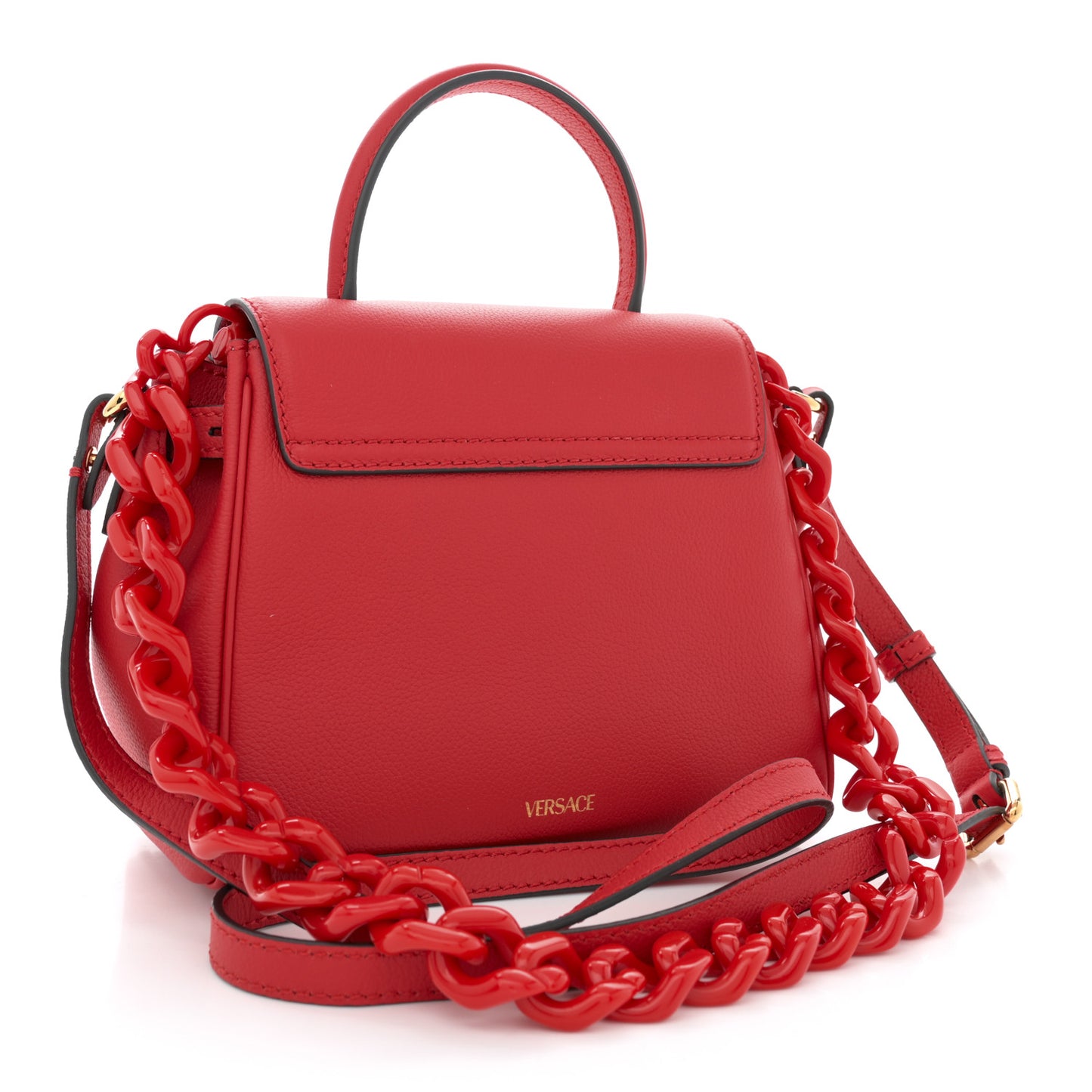 Grained Calfskin Small La Medusa Top Handle Bag Red