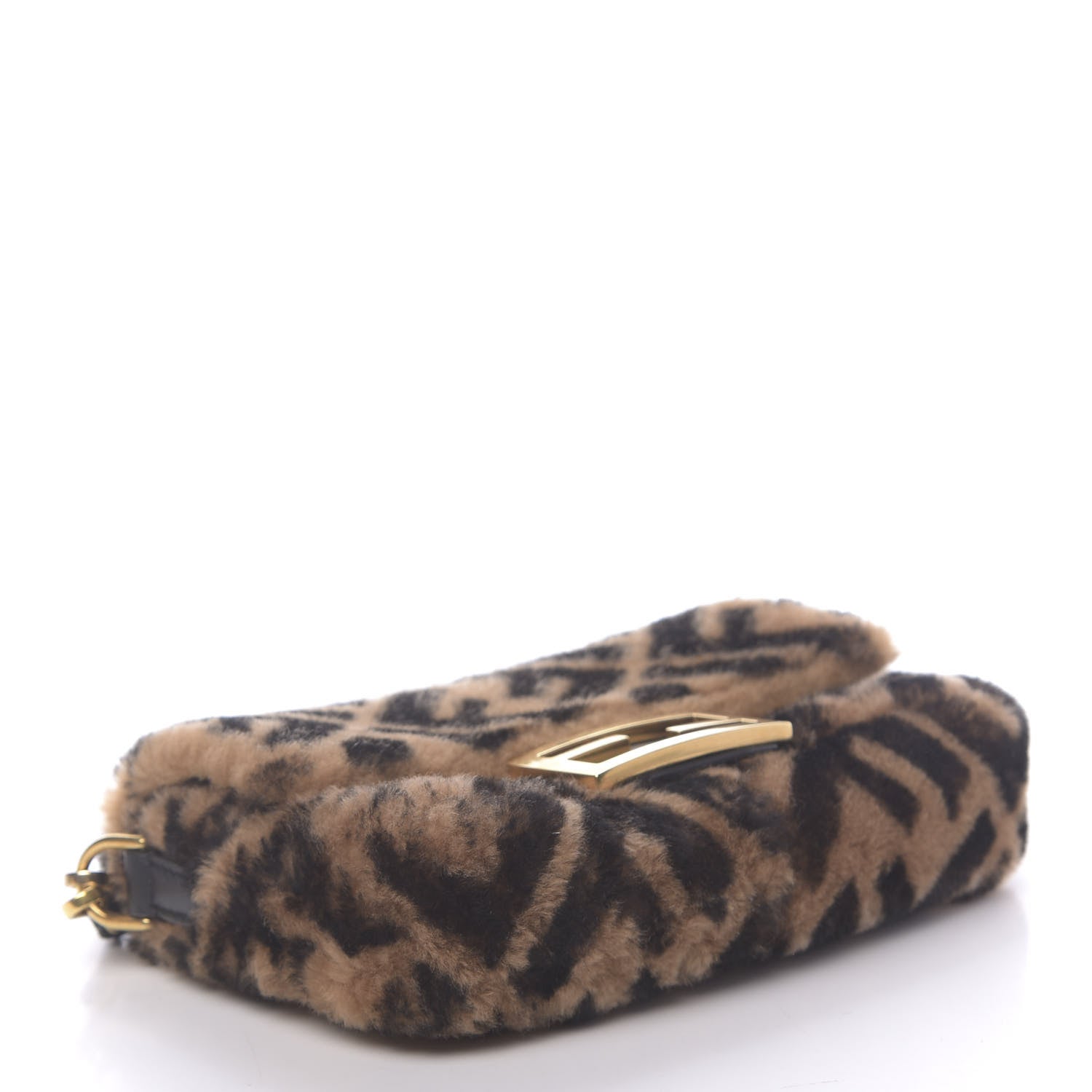 Fendi Shearling Vitello Dolce Macro FF 1974 Mini Baguette Tobacco Black 4 of 11