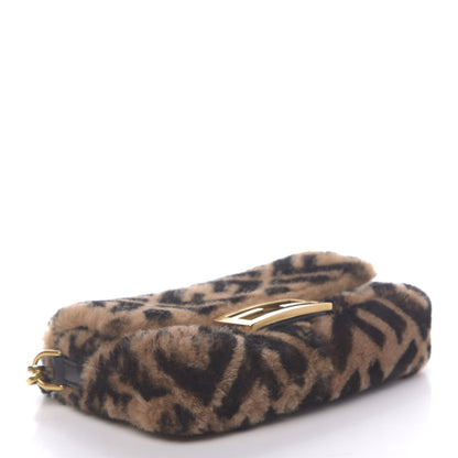 Fendi Shearling Vitello Dolce Macro FF 1974 Mini Baguette Tobacco Black 4 of 11