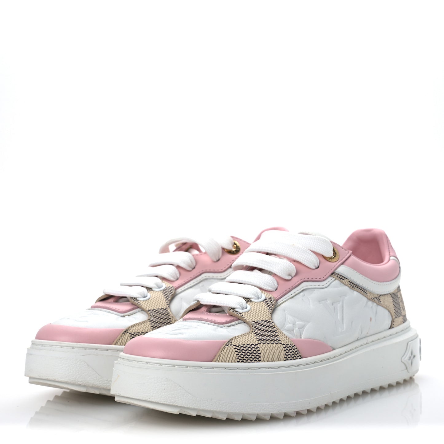 Monogram Embossed Calfskin Damier Azur Time Out Sneakers 36 Rose Clair Pink
