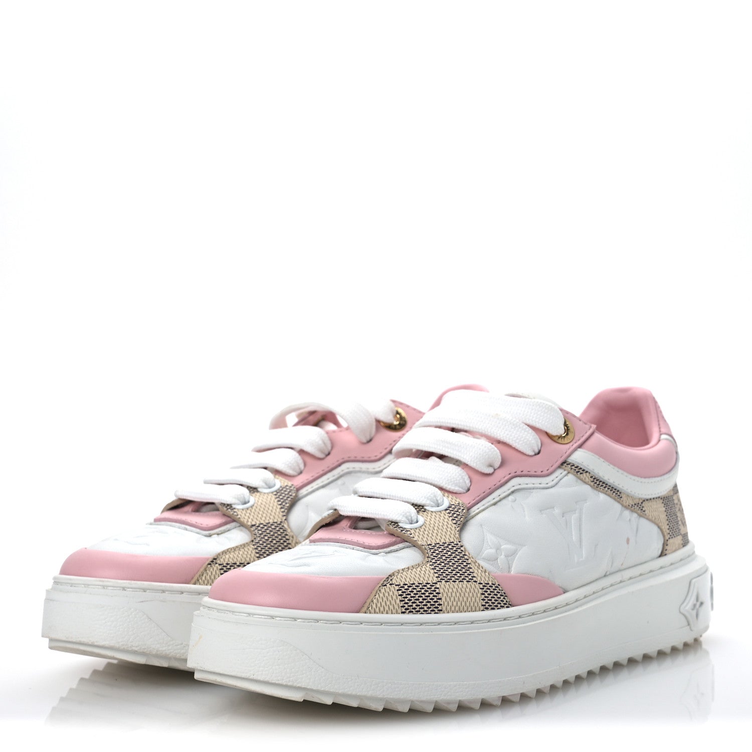 Louis Vuitton Monogram Embossed Calfskin Damier Azur Time Out Sneakers 36 Rose Clair Pink 4 of 13