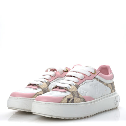 Louis Vuitton Monogram Embossed Calfskin Damier Azur Time Out Sneakers 36 Rose Clair Pink 4 of 13