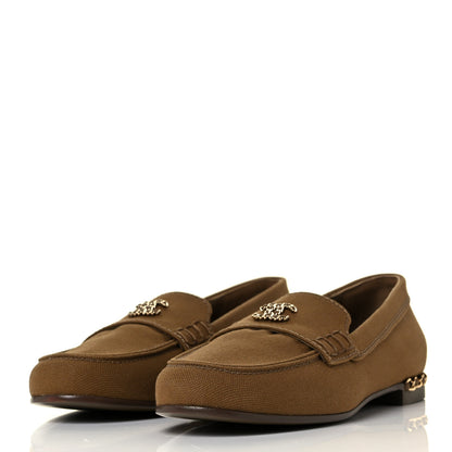 Chanel Canvas Womens CC Chain Loafers 38 Brown 3 of 9