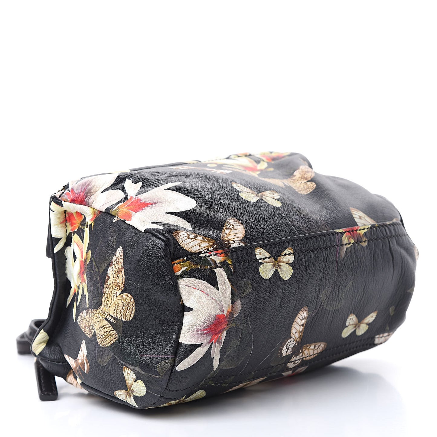 Lambskin Magnolia and Moth Print Mini Pandora Black