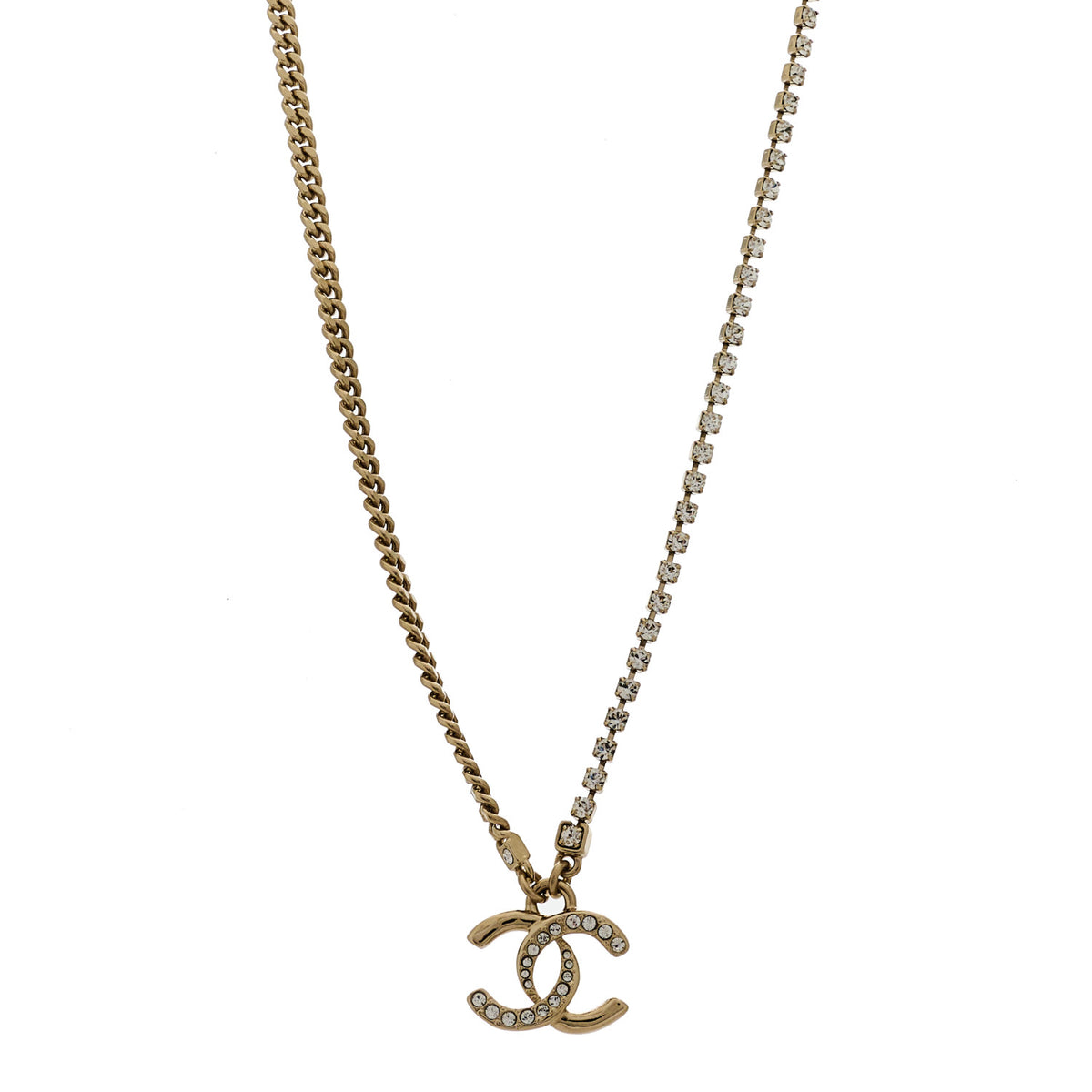 Crystal CC Pendant Necklace Gold