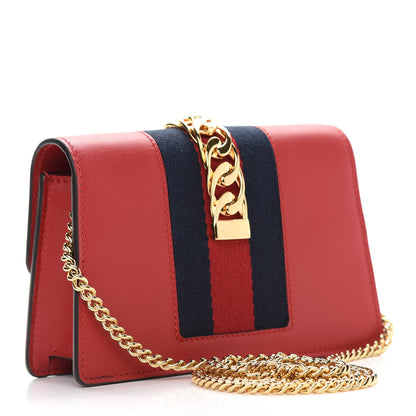Gucci Calfskin Super Mini Sylvie Chain Shoulder Bag Hibiscus Red 3 of 9