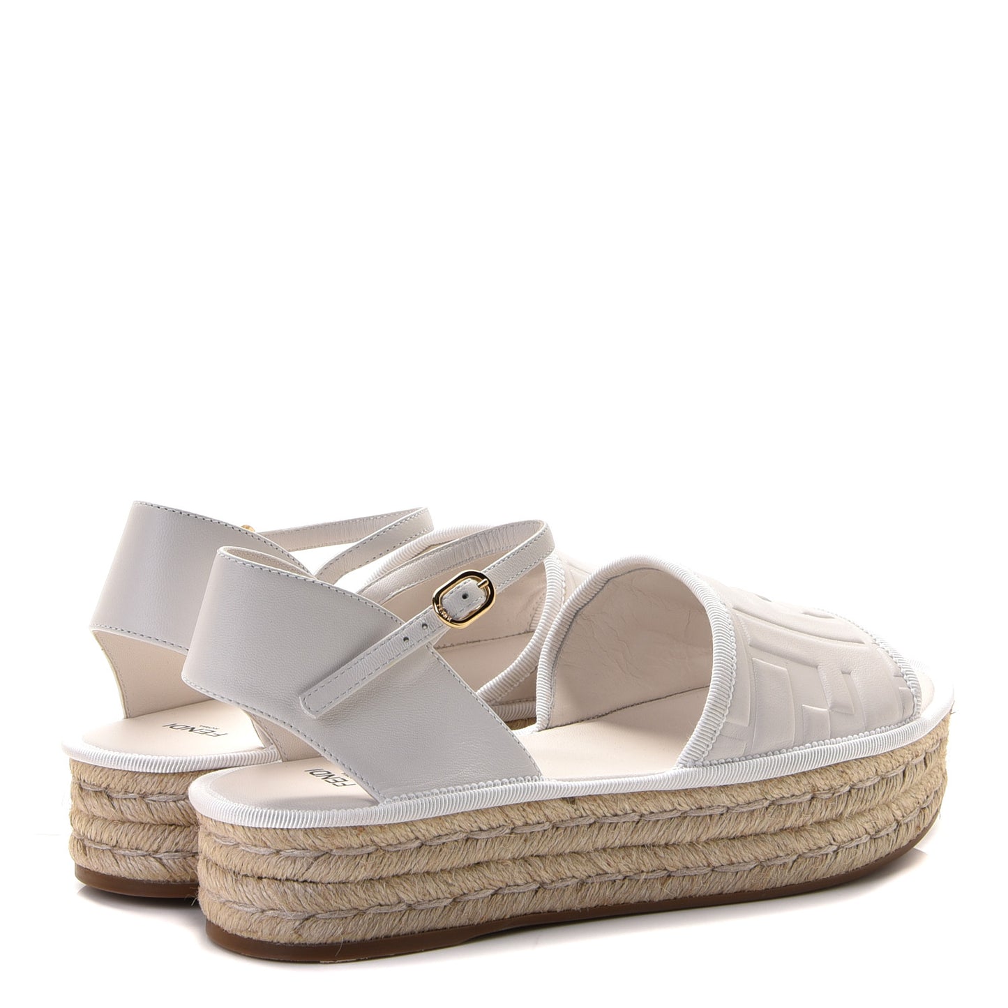 Nappa FF Embossed Espadrille Platform Sandals 37 Snow