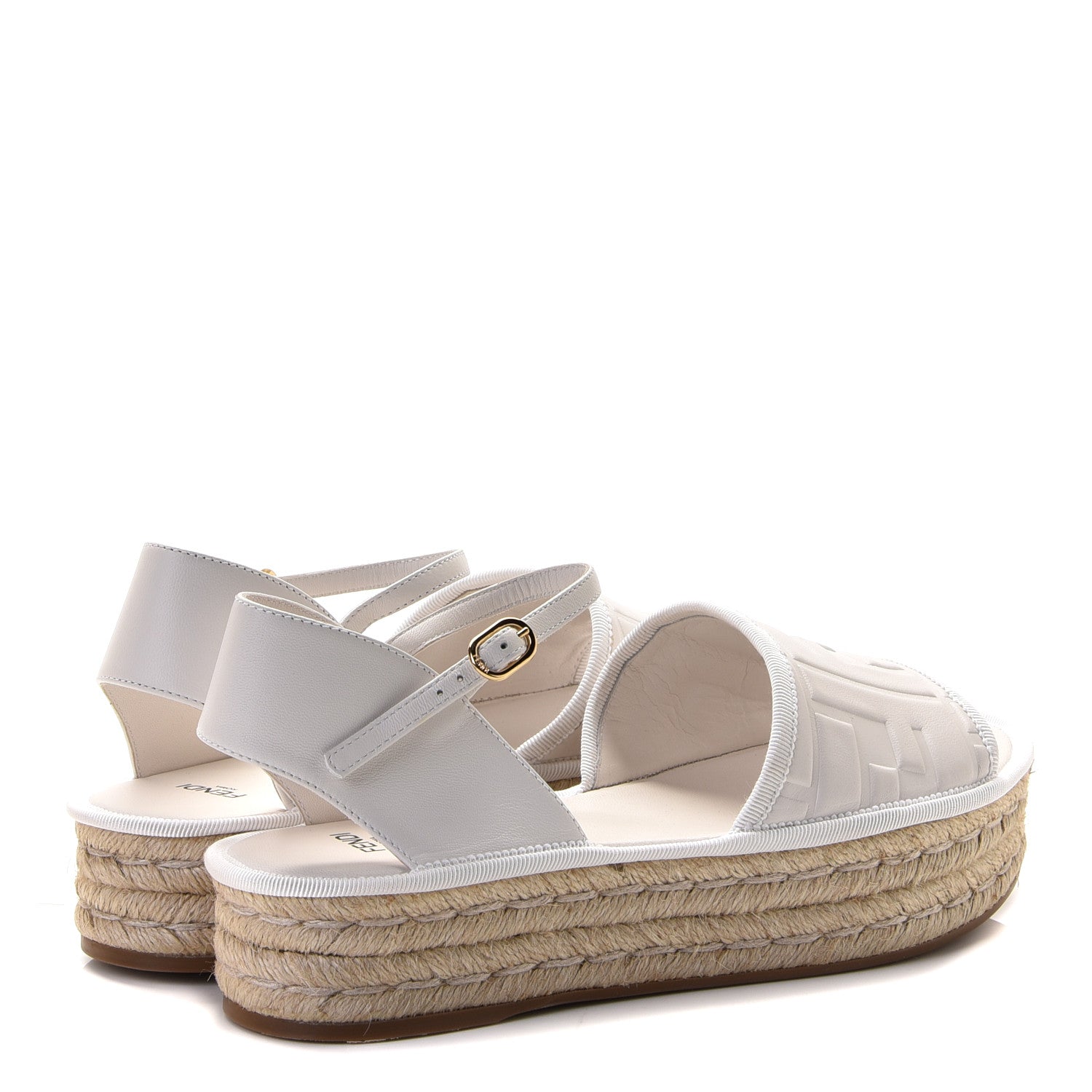 Fendi Nappa FF Embossed Espadrille Platform Sandals 37 Snow 5 of 15