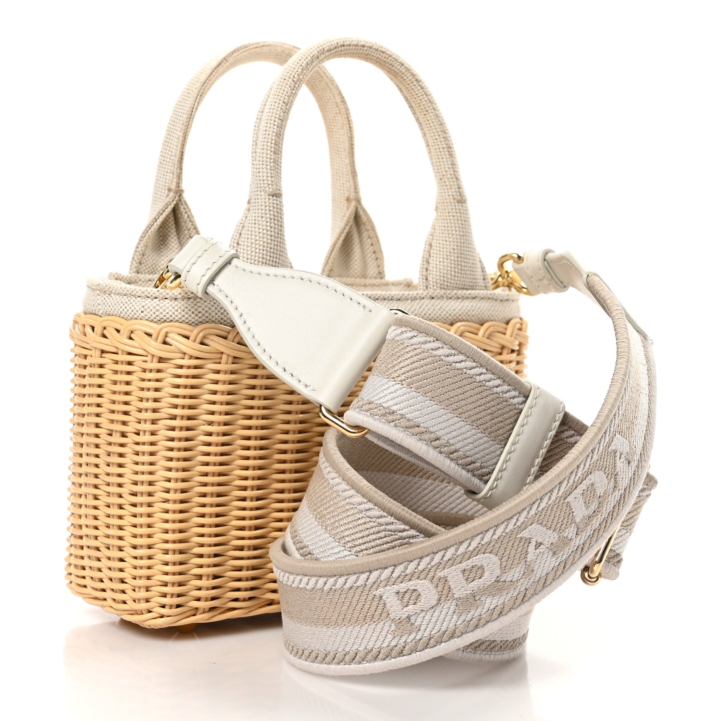 Wicker Canvas Mini Tote Tan White