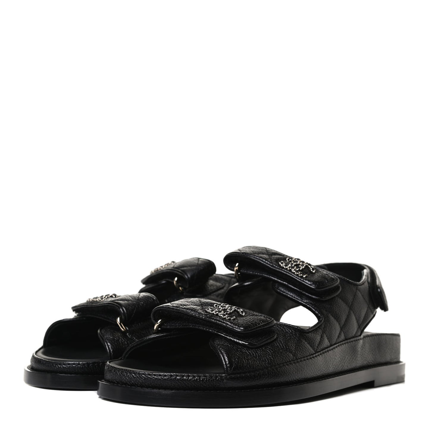 Grained Calfskin Velcro Dad Sandals 37.5 Black