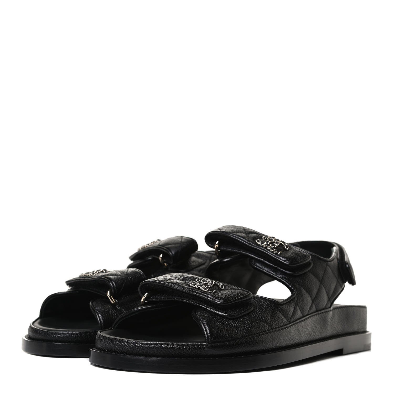Chanel Grained Calfskin Velcro Dad Sandals 37.5 Black 3 of 12