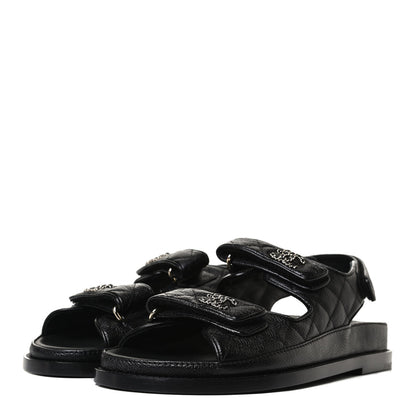 Chanel Grained Calfskin Velcro Dad Sandals 37.5 Black 3 of 12