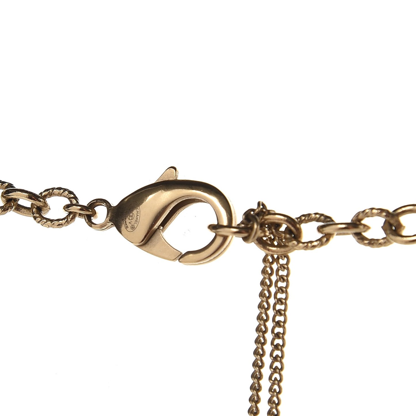 Graduated Pearl Crystal Twisted CC Long Necklace Gold