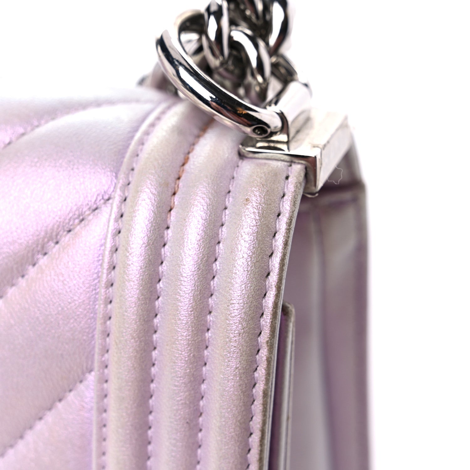 Chanel Metallic Lambskin Chevron Quilted Medium Boy Flap Purple 21 of 33
