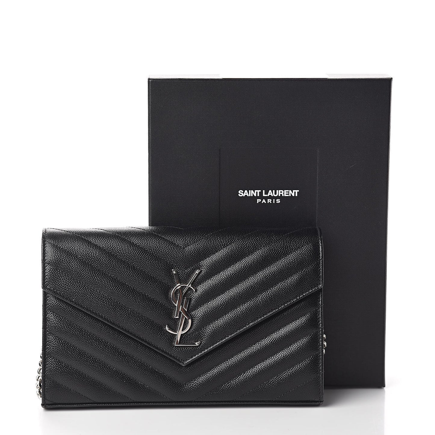 Grain De Poudre Matelasse Chevron Monogram Chain Wallet Black
