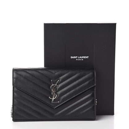 Saint Laurent Grain De Poudre Matelasse Chevron Monogram Chain Wallet Black 10 of 10