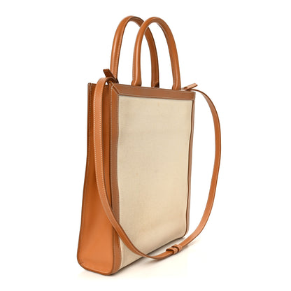 Celine Canvas Calfskin Logo Print Small Vertical Cabas Natural Tan 3 of 10