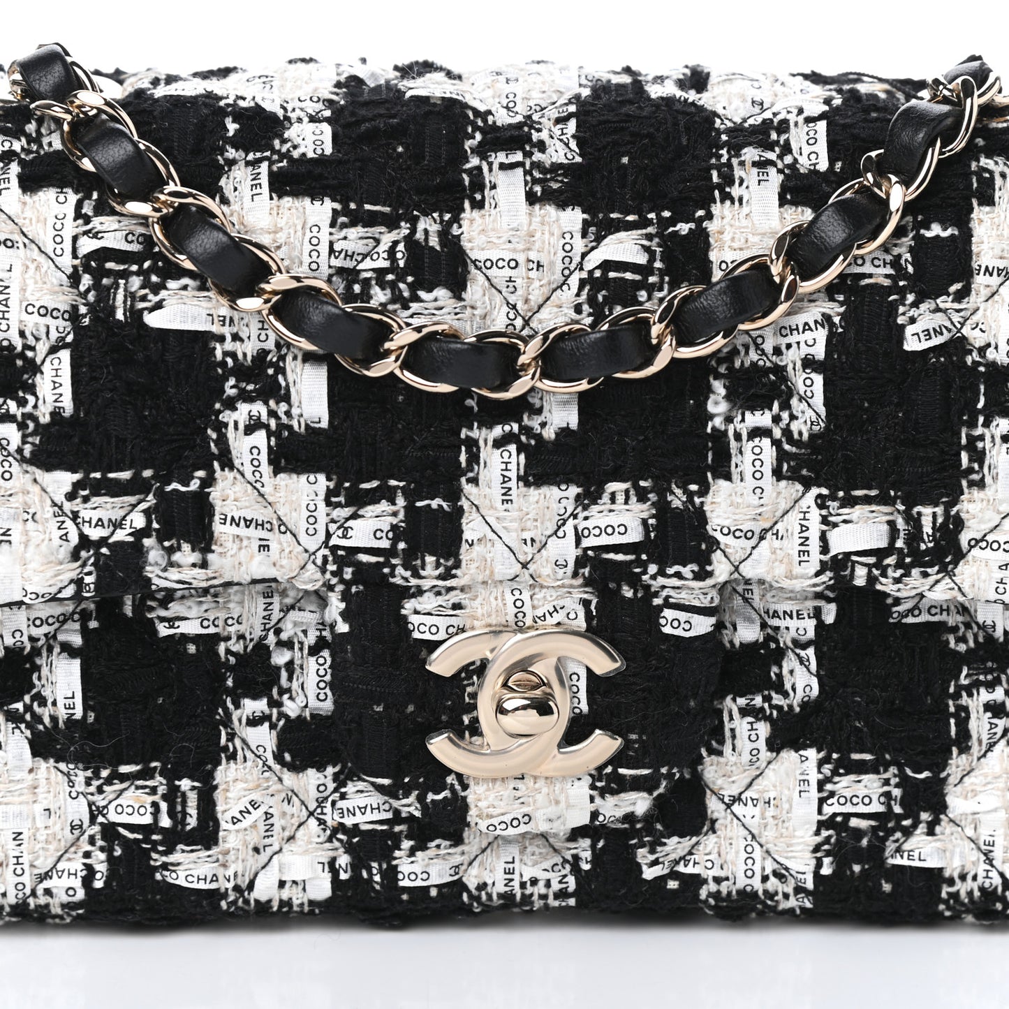 Tweed Quilted Mini Rectangular Flap Black Ecru White