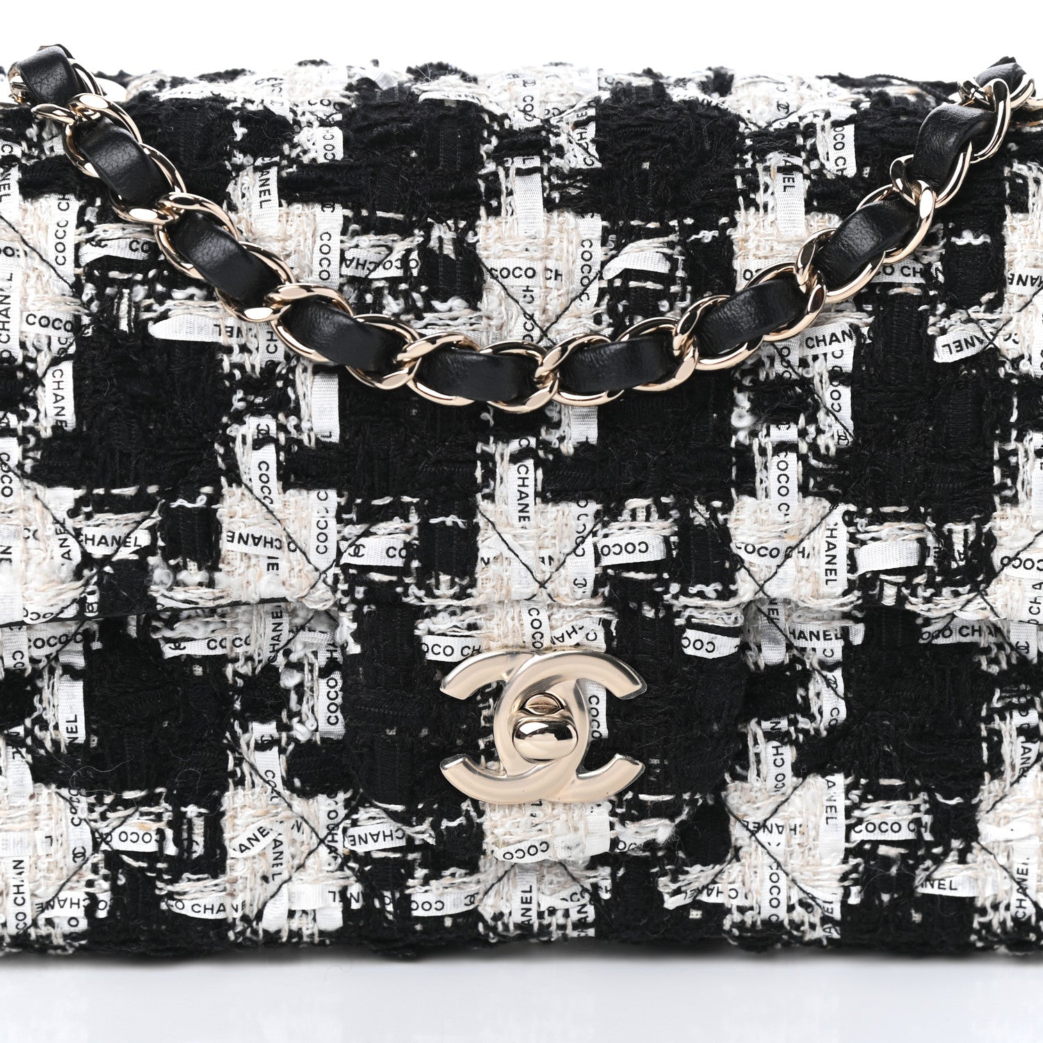 Chanel Tweed Quilted Mini Rectangular Flap Black Ecru White 8 of 10