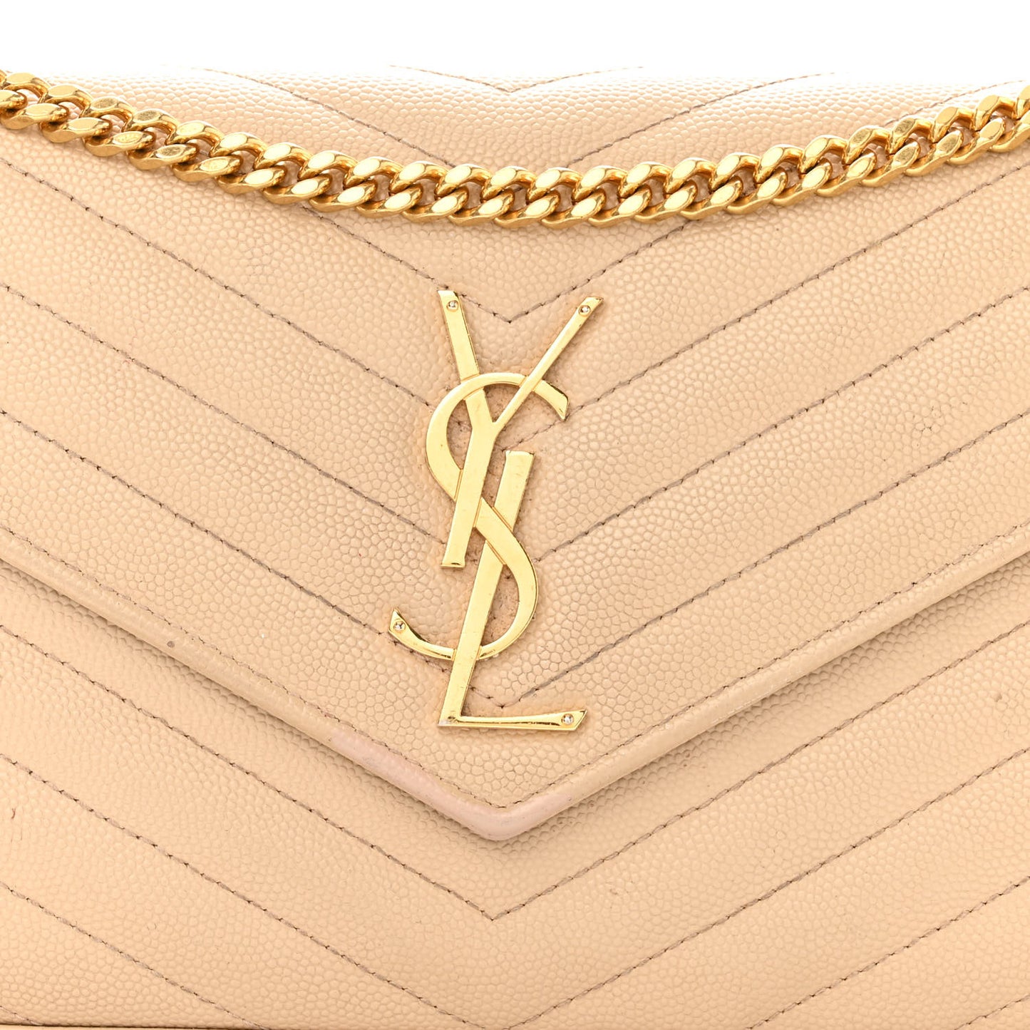 Grain De Poudre Matelasse Chevron Monogram Chain Wallet Dark Beige